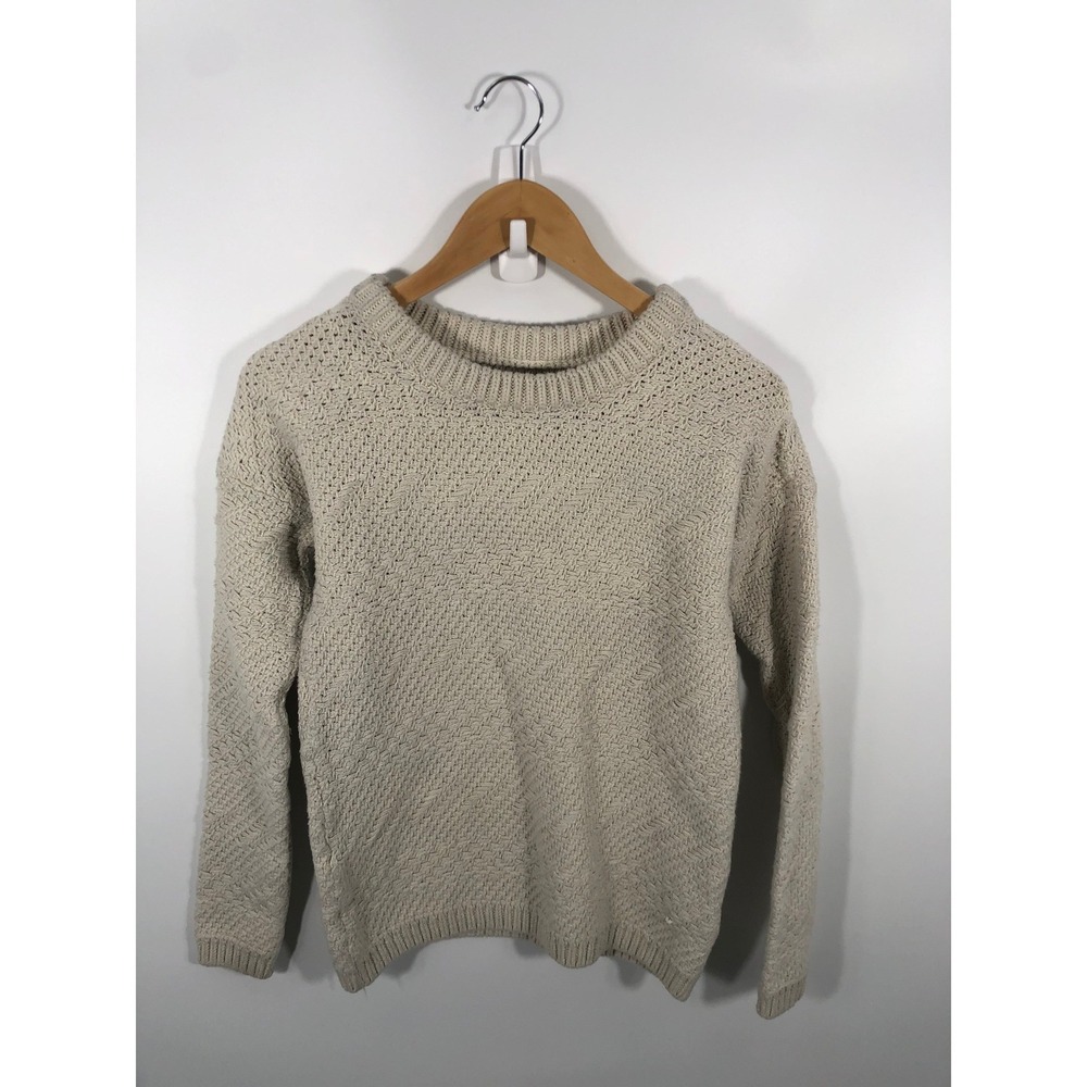 Banana Republic Cotton Wool Blend Crew Neck Sweater Womens S Ivory Fisherman